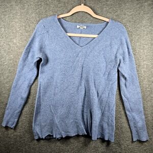 Croft & Barrow Women S‎ Blue Pullover Sweater V Shape Ribbed V Neck Soft Girlie